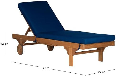 SAFAVIEH Outdoor Collection Newport Natural/ Navy Cushion Built-in Side Table - Image 5