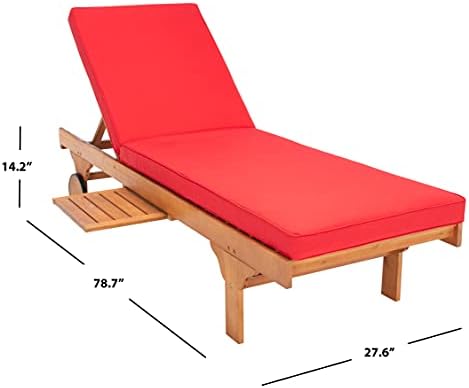 SAFAVIEH Outdoor Newport Wood Chaise Lounge, 28.8" Natural/Red PAT7022R - Image 5