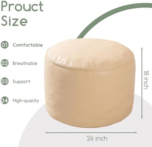 HIGOGOGO Round Stuffed Pouf Ottoman, Pu Leather Poufs - Image 2