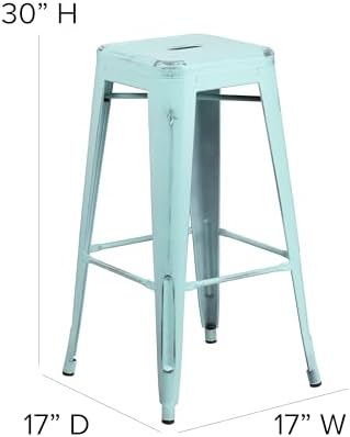 Flash Furniture 30 in Backless Metal Barstool, Distressed Green-Blue - Image 3
