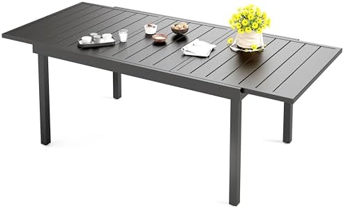 Outdoor Expandable Table for 6-8, Large Metal Dining Table by HERASHOUSE