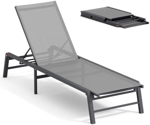 Aluminum Chaise Lounge Chair Outdoor, Foldable Patio Lounge Chair Assemble-Free by FHVIT