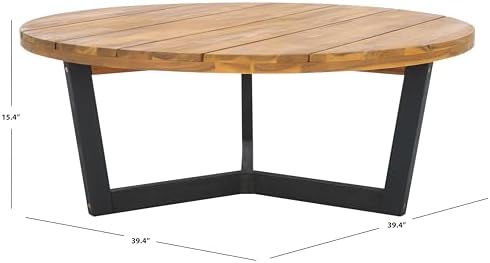 SAFAVIEH Outdoor Leo Wood Coffee Table, 39.4" Natural/Black PAT7319B - Image 3