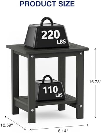 YEFU Outdoor Side Table for Patio, All Weather HIPS, Dark Gray - Image 3