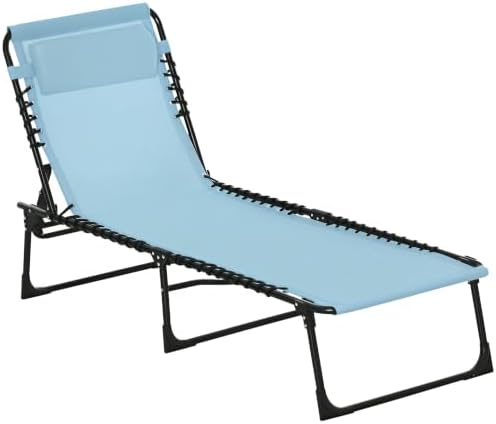 Outsunny Folding Chaise Lounge Chair Outdoor Mesh Seat Baby Blue by Outsunny