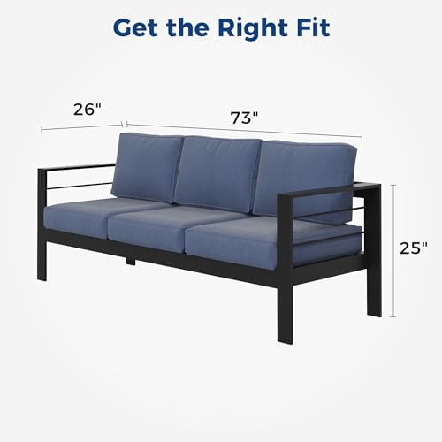 Wisteria Lane Aluminum Outdoor Sofa, 3 Seats Patio Couch All-Weather Rust-Proof - Image 2