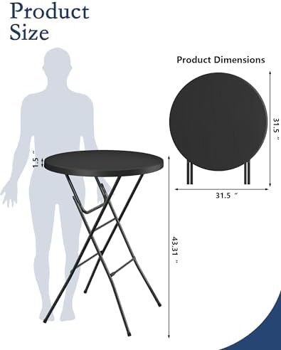 32" Round Folding Table, Plastic Bar Height Tables - Image 2