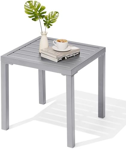 Outdoor Metal Side Table, Patio Small Square End Table, Light Gray by CrestliveProducts