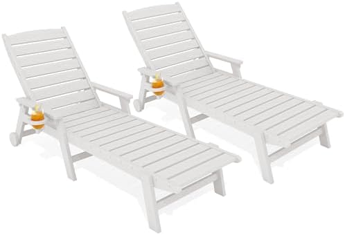 KINGYES HDPE Lounge Chair Outdoor Set of 2, All Weather Pool Lounger by KINGYES