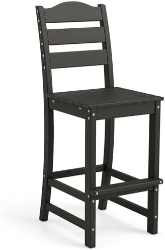 Tangkula Patio HDPE Barstool, Outdoor High Top Bar Chair w/Backrest & Footrest by TANGKULA