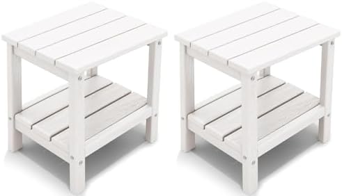 Outdoor Side Table Set of 2, Double Layer Adirondack End Table- White by KINGYES