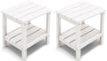 Outdoor Side Table Set of 2, Double Layer Adirondack End Table- White by KINGYES