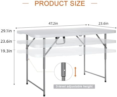 FoldingTable 4 Foot Portable Heavy Duty Plastic Table and Adjustable Height - Image 3