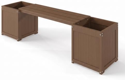 Brown Outdoor Bench with Planters, Garden Bench with Flower Boxes - Image 7