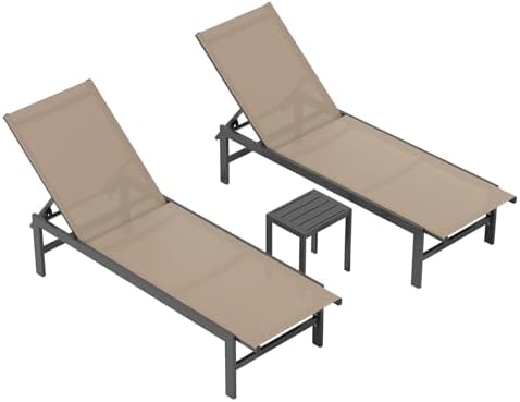 Vexwalx Outdoor Lounge Chairs Set of 3, Aluminum Chaise Lounge Chairs by Vexwalx