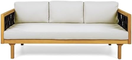 Merax Outdoor 3 Seater Daybed, Acacia Wood Patio Day Bed Couch Sofa - Image 5