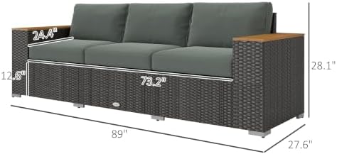 Outsunny 3-Seat Outdoor Patio Sofa Couch 24.5" Wide Deep Seats Dark Gray - Image 3
