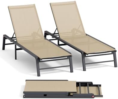 Aluminum Chaise Lounge Chair Outdoor, Foldable Patio Lounge Chair 2 Sets by FHVIT