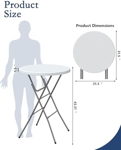 32" Round Folding Table, Plastic Bar Height Tables - Image 2
