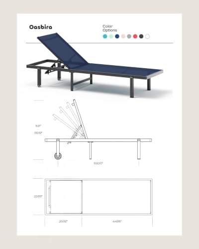 Lounge Chair Outdoor with Wheels, Aluminum Pool Lounge Chairs with 5 Adjustable - Image 2