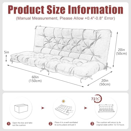 60" / 5 FT Porch Swing Cushions Outdoor - Image 6