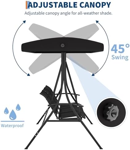 GarveeLife 3-Seat Patio Swing Chair, Outdoor Porch Hanging Swings - Image 5