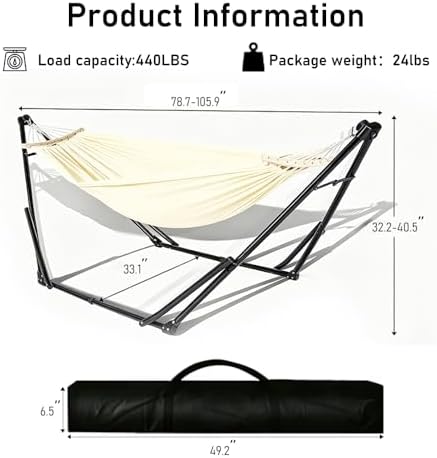 2-in-1 Hammock Chair, Foldable Steel Stand Indoor Outdoor Swing Bag - Image 2