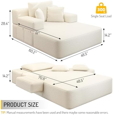 48.5'' Oversized Chaise Lounge Indoor, Corduroy Boneless Couch - Image 2