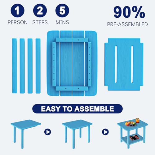 2-Tier Outdoor Side Table, HDPE Patio End Table, Light Blue - Image 6