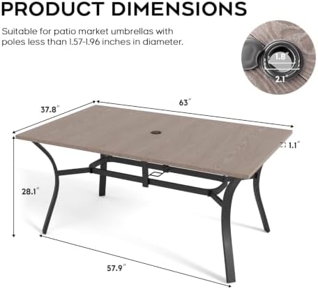 63”x37.8” Metal Outdoor Dining Table - Image 2