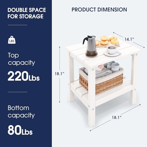 Outdoor Side Table Set of 2, Double Layer Adirondack End Table- White - Image 3