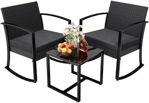 Greesum 3 Pieces Outdoor Furniture Set Patio Bistro Rocking Chairs by BuynowfromGreesum
