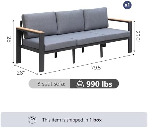 3-Seat Outdoor Sofa, Heavy-Duty Aluminum Patio Couch - Image 4