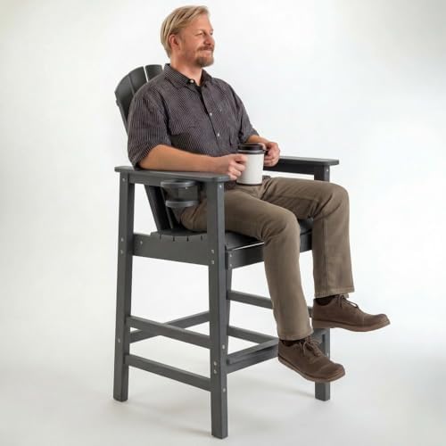Patio Bar Chair Bar Stool, Outdoor All Weather HDPE Height Adirondack Chair - Image 2
