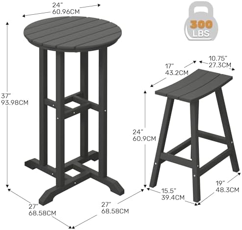 Outdoor Bar Table, Patio Bar 3-Pieces Set Bistro Dining Pub Table - Image 2