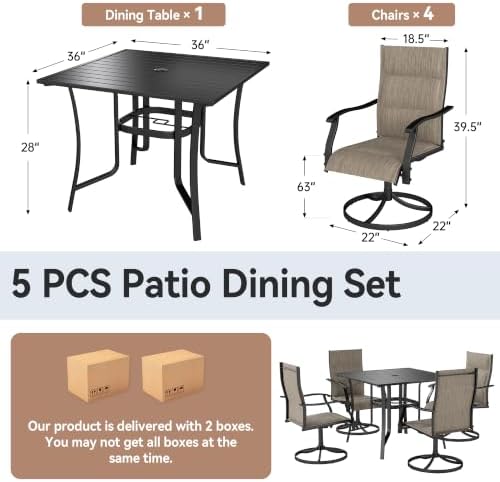 Patio Table and Chairs Set, Outdoor Table and Chairs, Padded Brown - Image 5
