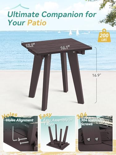 Homejoy HDPE Outdoor Side Table, Small Outdoor End Table, Chocolate Brown - Image 3