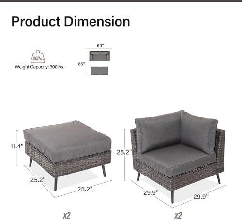 Outdoor Patio Furniture, 4 Piece Outdoor Sectional Sofa PE Rattan Wicker Patio - Image 6