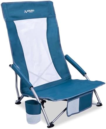 Low Beach Chairs for Adults High Back, Folding Portable Sling Beach Camping by AruruOutdoors
