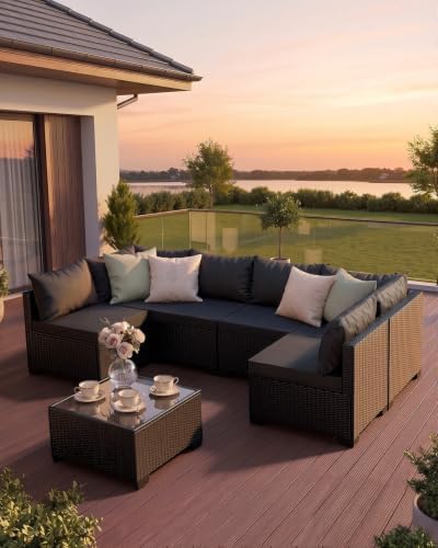 WWR 7 Piece Outdoor Patio Furniture Set, All-Weather Modular PE Wicker - Image 5