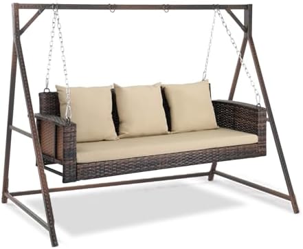 VINGLI 5FT Wicker Swing with Stand, 800 LBS Rattan Porch Swing Set by VINGLI