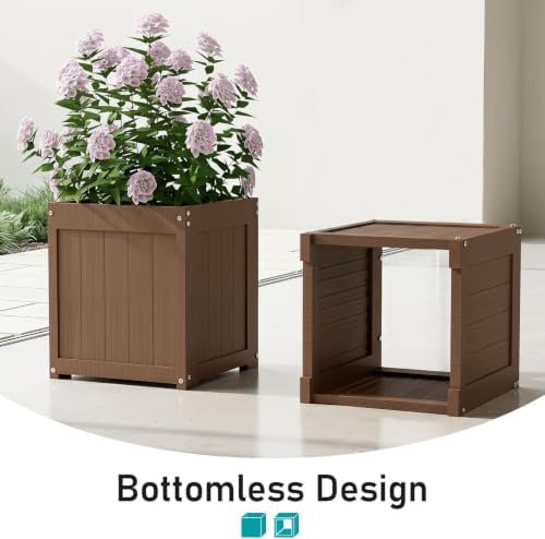 Brown Outdoor Bench with Planters, Garden Bench with Flower Boxes - Image 3