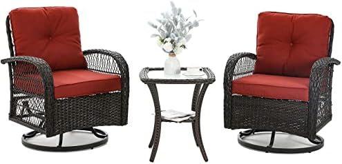 Patio Furniture Set 3 Pieces, Outdoor Swivel Glider Rocker Bistro Set by VonzoyHome