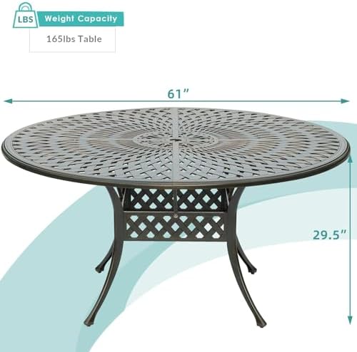 61" Round Cast Aluminum Patio Dining Table, Weather-Resistant Large Outdoor - Image 3