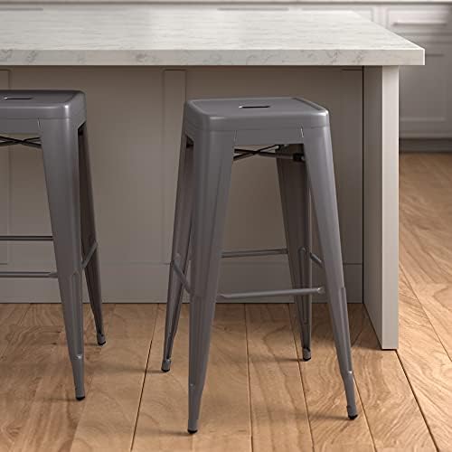 Amazon Basics Metal Bar Stools, Dark Grey - Image 2