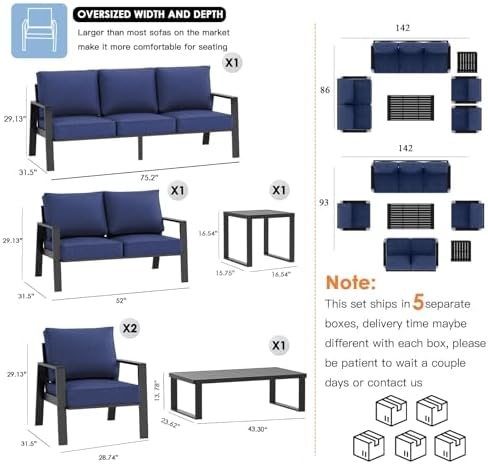 Aluminum Outdoor Loveseat, Oversized Patio Couch, Modern Sofa All Weather Metal - Image 3