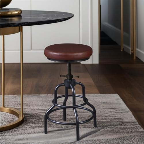 Industrial Bar Stools-Swivel Leather Metal Bar Stool-20-27 Inch Tall Counter - Image 5