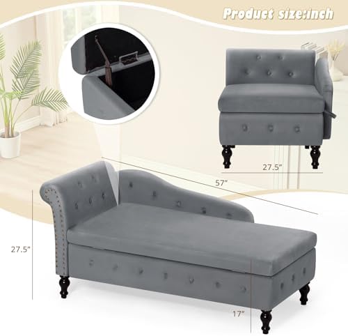 Velvet Chaise Lounge w/Left Armrest & Storage Space - Image 2