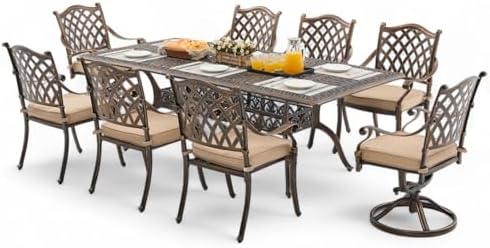 9 Piece Outdoor Dining Set Cast Aluminum Patio Furniture Set, Retro Patio by Attliasalon