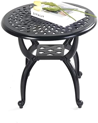 Mandolin Black Cast Aluminum Round Outdoor Patio Coffee End Table by AKSquared